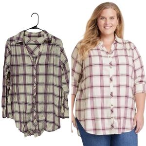 Knox Rose Purple Plaid Button Up Long Sleeve Top